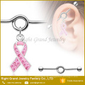 Chirurgischer Stahl Gem gepflastert Pink Ribbon Charm Dangle Industrial Barbell